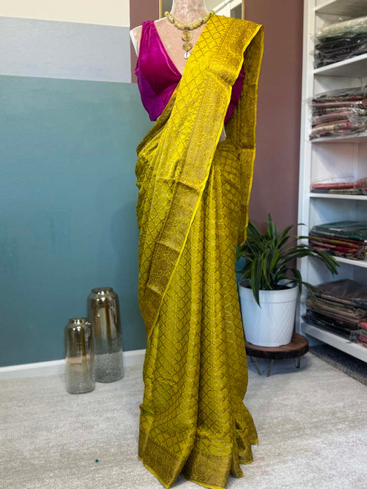 Neon Yellow Georgette Saree