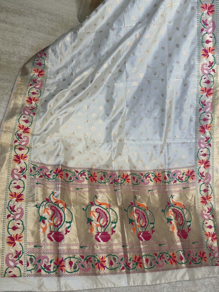 Cream Banarasi Silk Saree with Paithani border