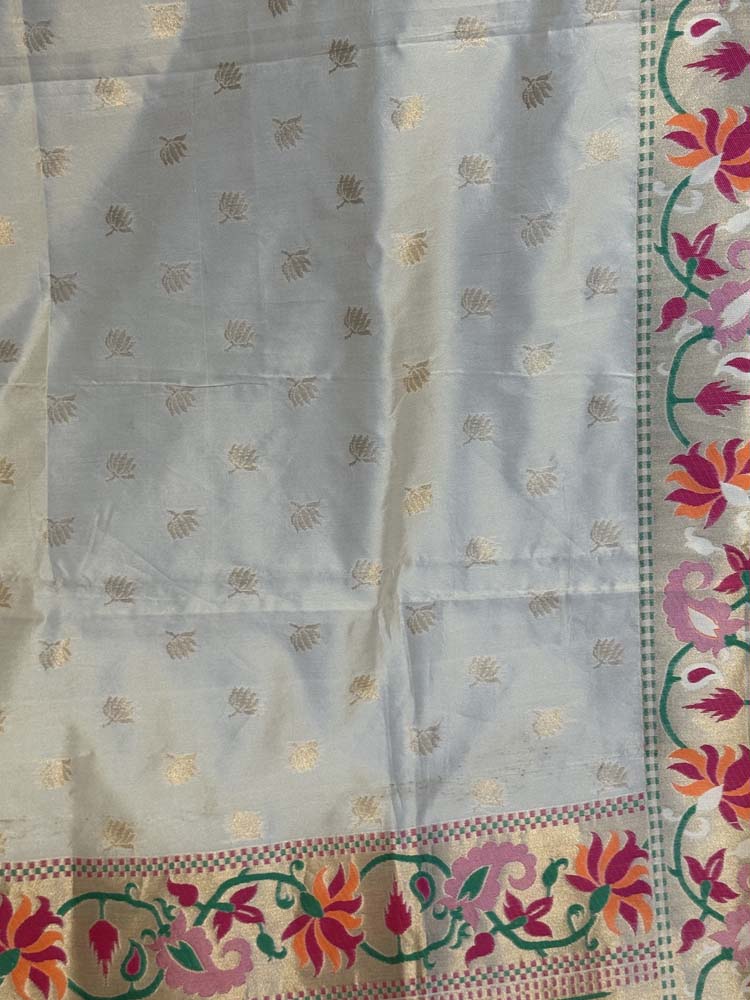 Cream Banarasi Silk Saree with Paithani border