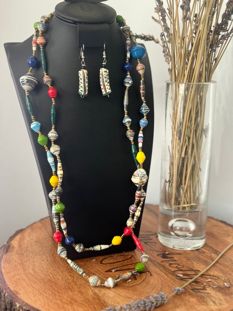 Multicolor Handcrafted Paper Beads Necklace Set