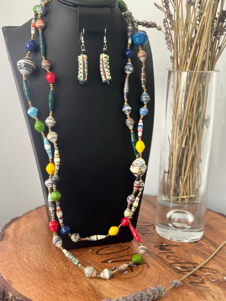 Multicolor Handcrafted Paper Beads Necklace Set