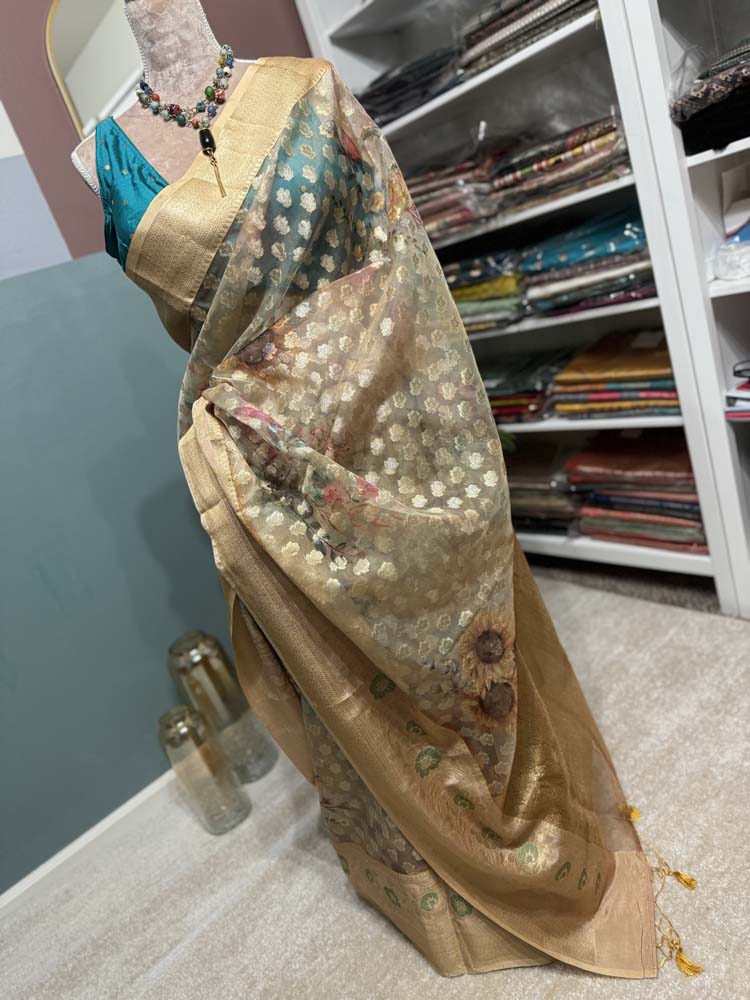 Gold Tissue Organza Soft Saree