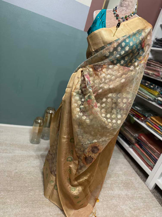 Gold Tissue Organza Soft Saree