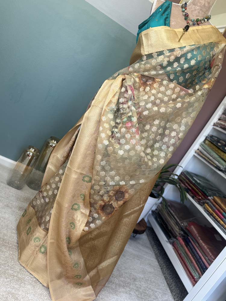 Gold Tissue Organza Soft Saree