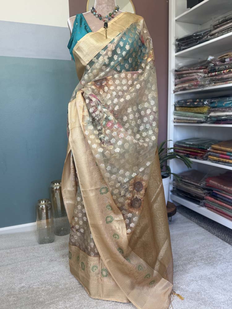 Gold Tissue Organza Soft Saree