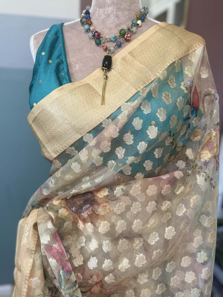 Gold Tissue Organza Soft Saree