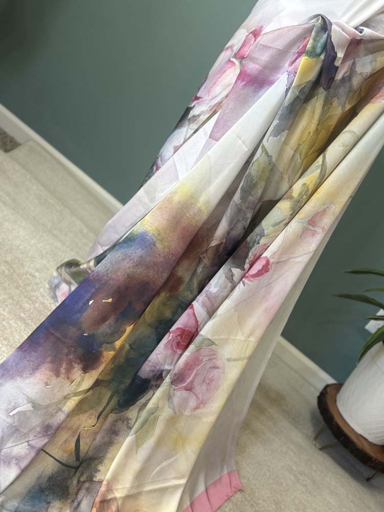 Multicolor Floral Digital Print Satin Saree