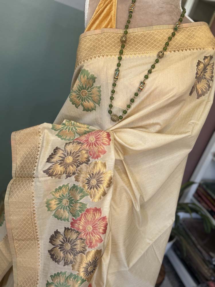 Off-white Gold Tussar Silk Saree