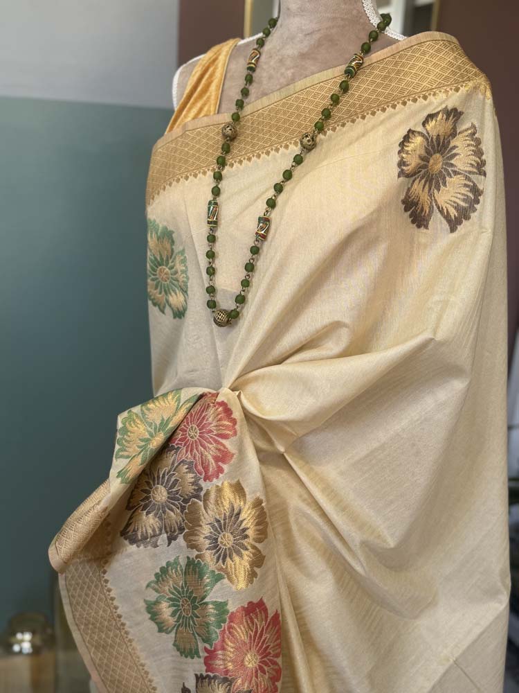 Off-white Gold Tussar Silk Saree