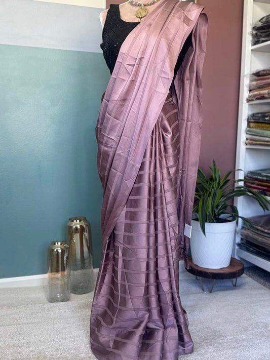 Mauve Striped Satin Saree