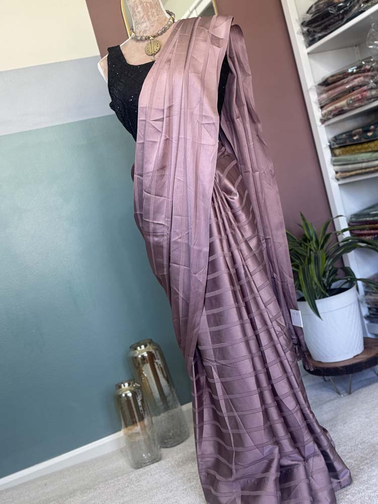 Mauve Striped Satin Saree