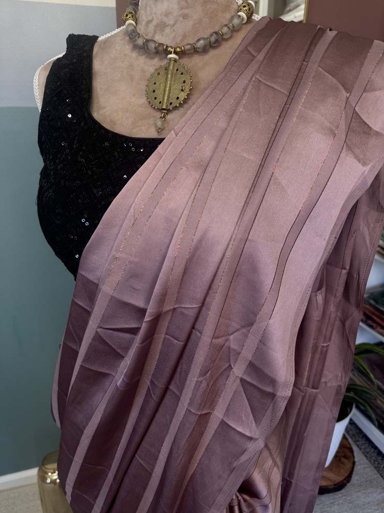 Mauve Striped Satin Saree