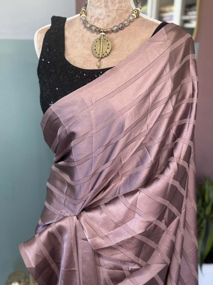 Mauve Striped Satin Saree