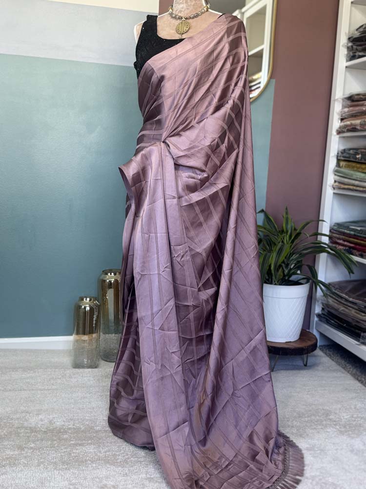 Mauve Striped Satin Saree