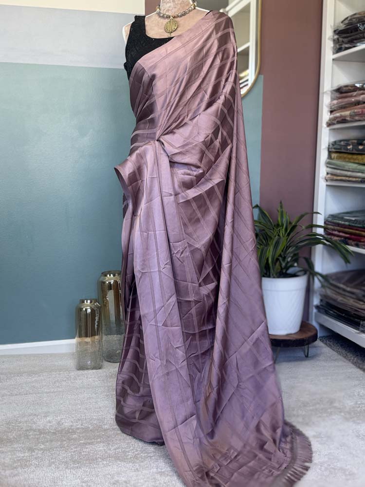 Mauve Striped Satin Saree