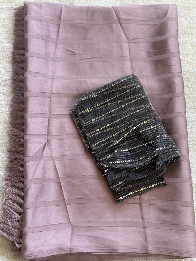 Mauve Striped Satin Saree