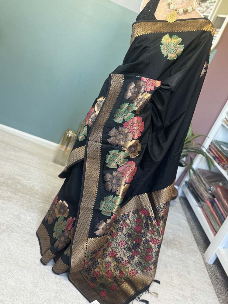 Black Gold Tussar Silk Saree