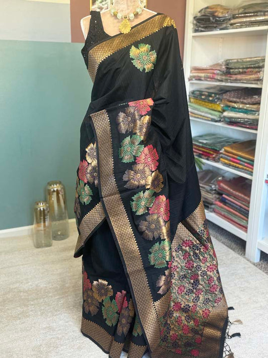 Black Gold Tussar Silk Saree