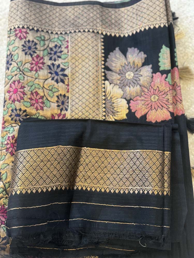 Black Gold Tussar Silk Saree