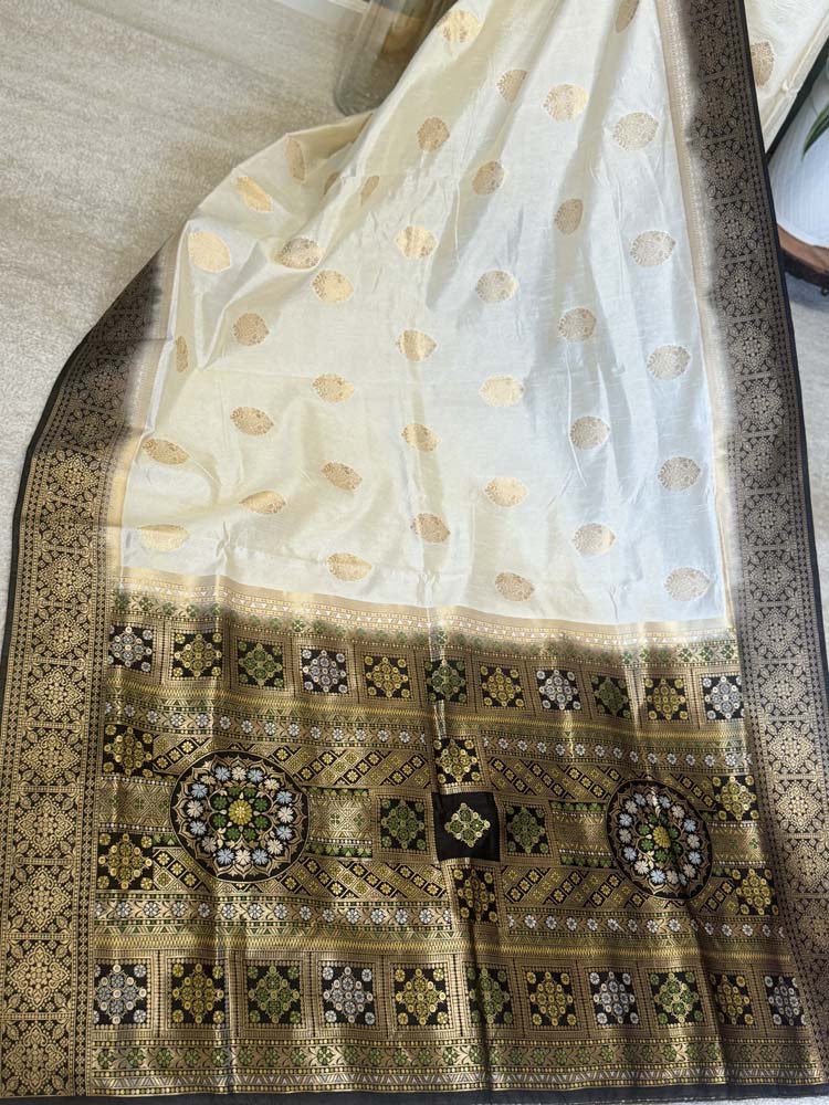 Off-white & Black Odisha Bomkai Saree