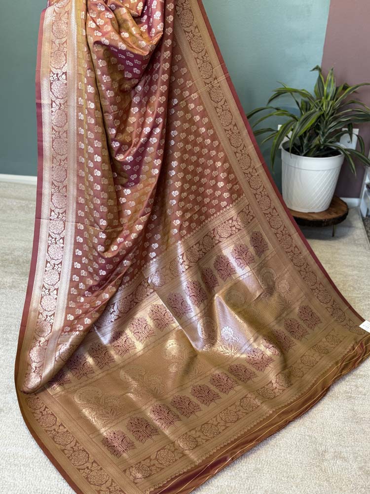 Peach Bhagalpuri Dual Tone Silk Saree