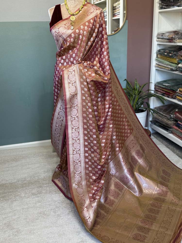 Peach Bhagalpuri Dual Tone Silk Saree