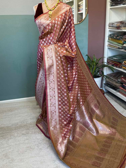 Peach Bhagalpuri Dual Tone Silk Saree