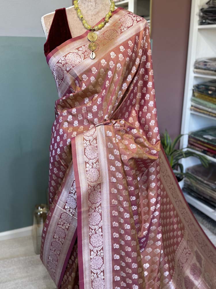 Peach Bhagalpuri Dual Tone Silk Saree