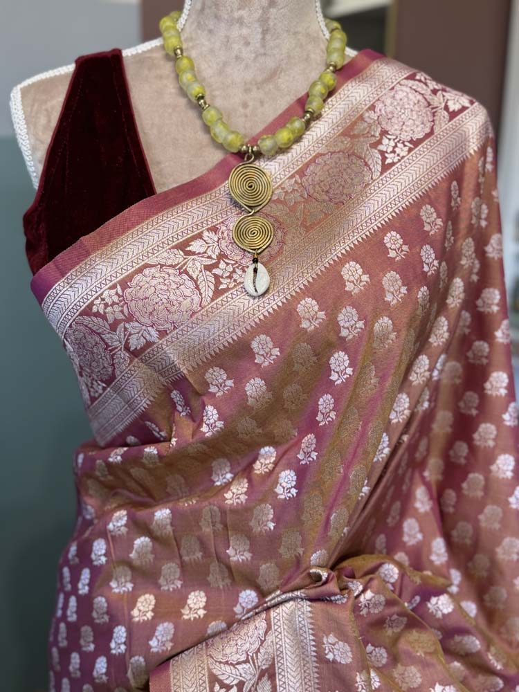 Peach Bhagalpuri Dual Tone Silk Saree