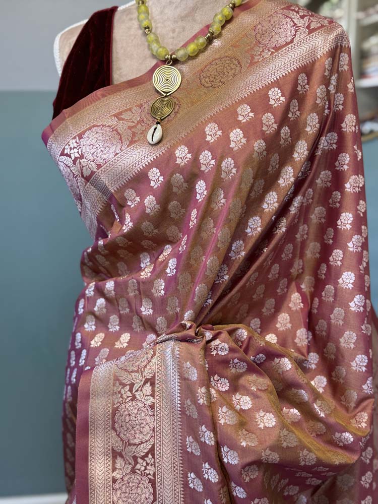 Peach Bhagalpuri Dual Tone Silk Saree