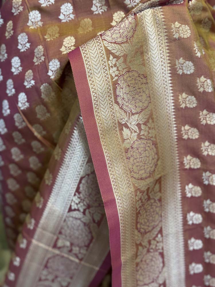 Peach Bhagalpuri Dual Tone Silk Saree