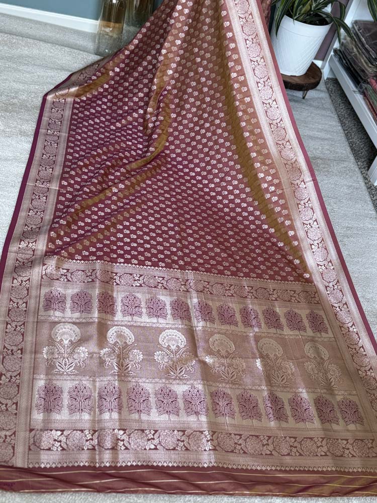 Peach Bhagalpuri Dual Tone Silk Saree