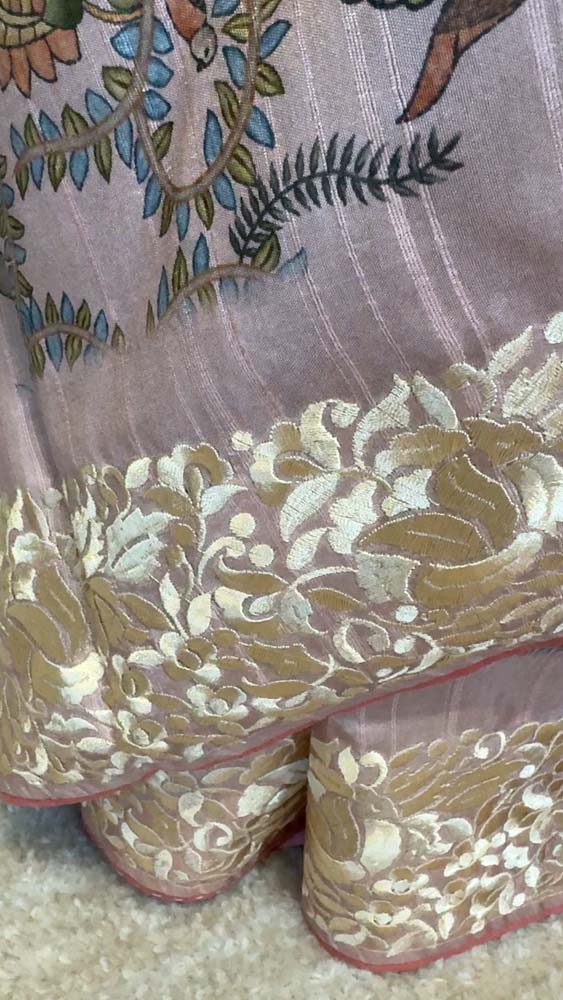 Light Pink Pure Tussar Silk Saree with Parsi Gara Embroidery