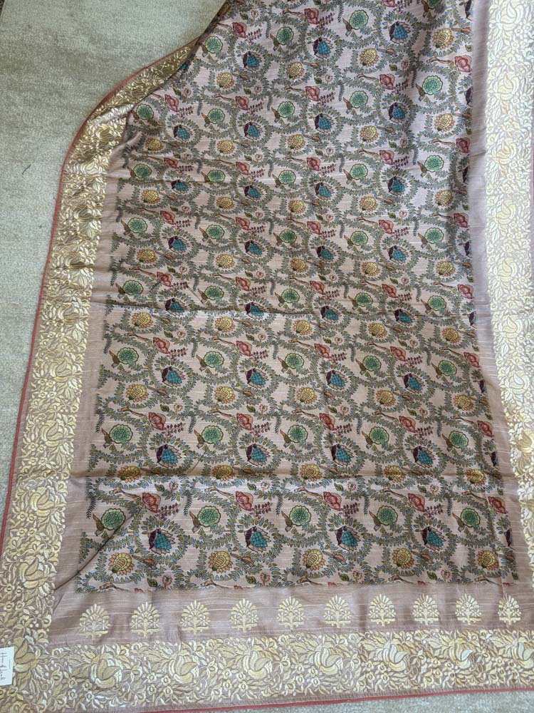 Light Pink Pure Tussar Silk Saree with Parsi Gara Embroidery