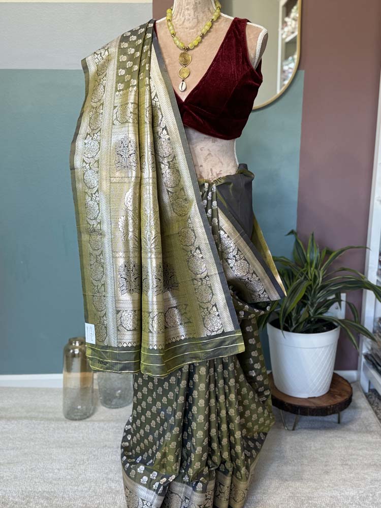 Green Bhagalpuri Dual Tone Silk Saree