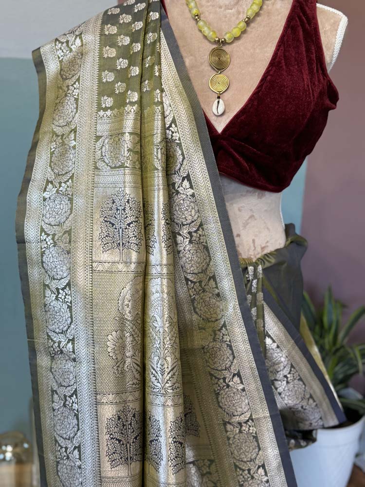 Green Bhagalpuri Dual Tone Silk Saree