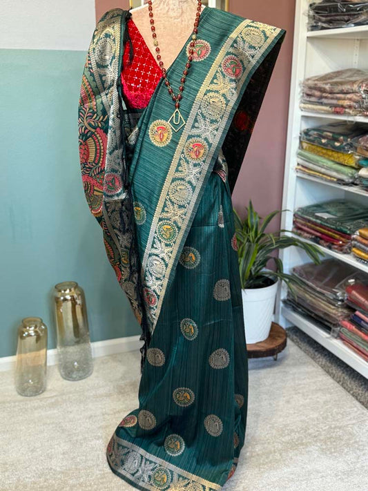 Dark Green Madhubani Silk