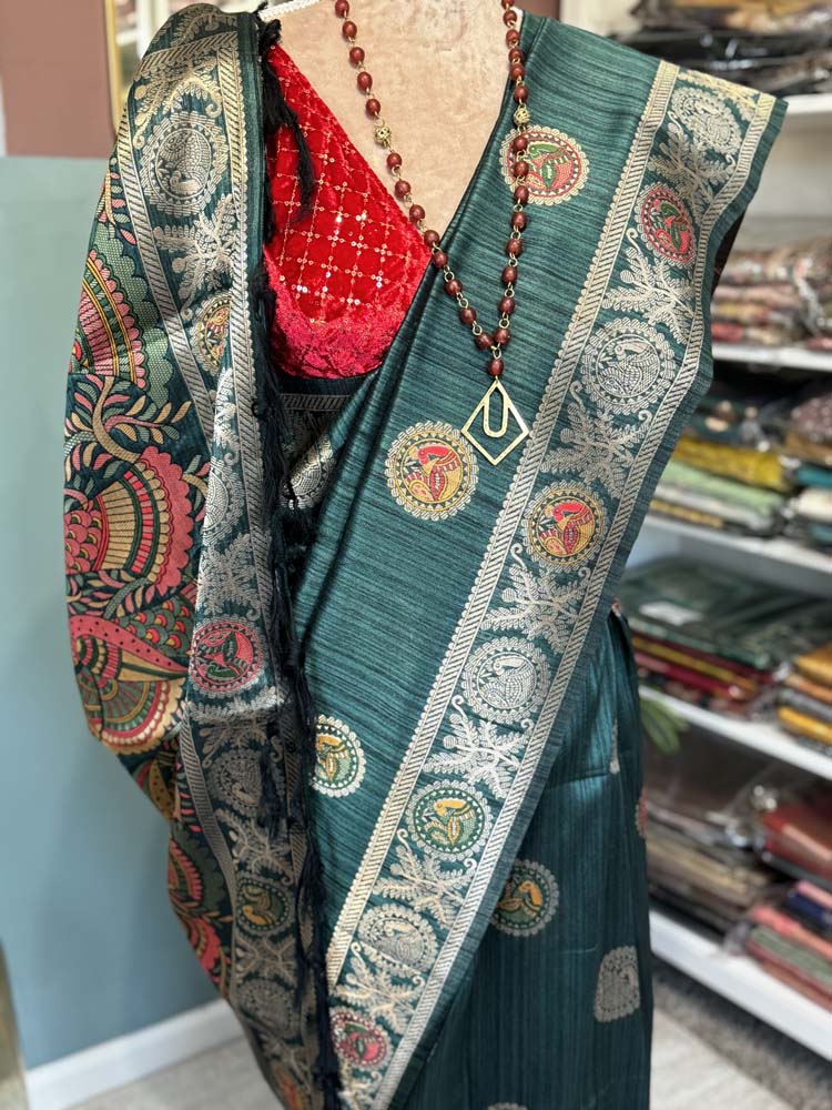 Dark Green Madhubani Silk