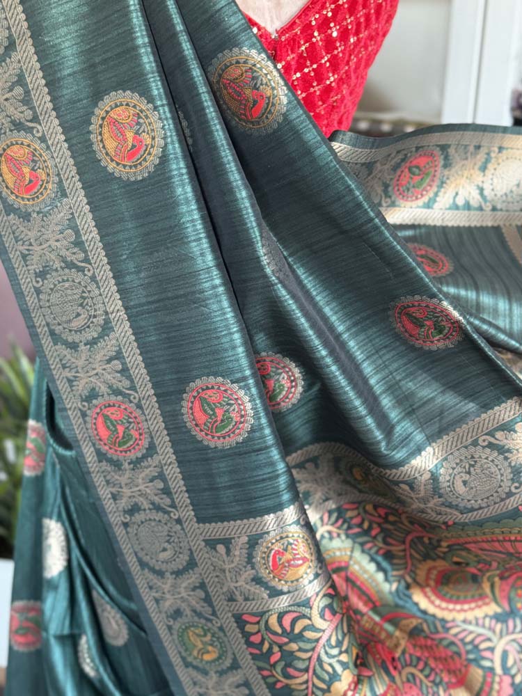 Dark Green Madhubani Silk