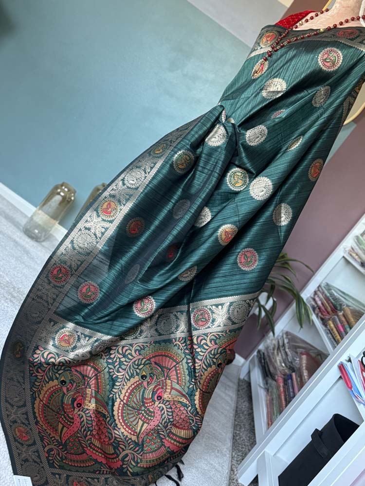 Dark Green Madhubani Silk