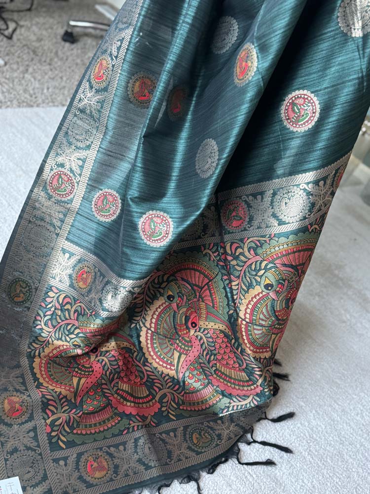 Dark Green Madhubani Silk