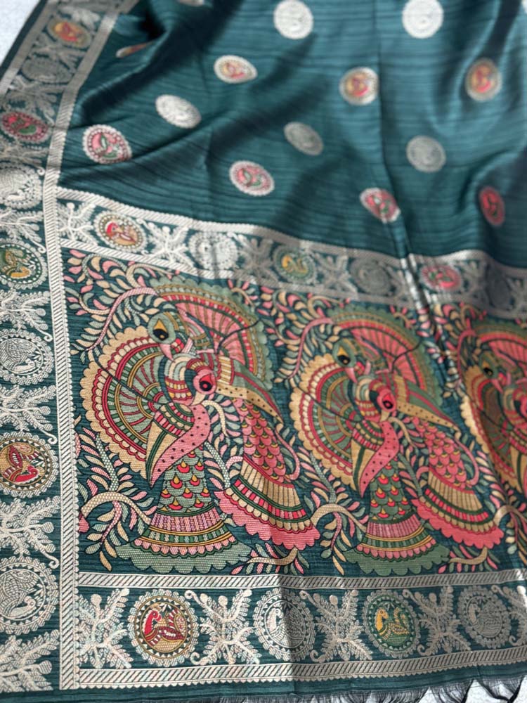 Dark Green Madhubani Silk