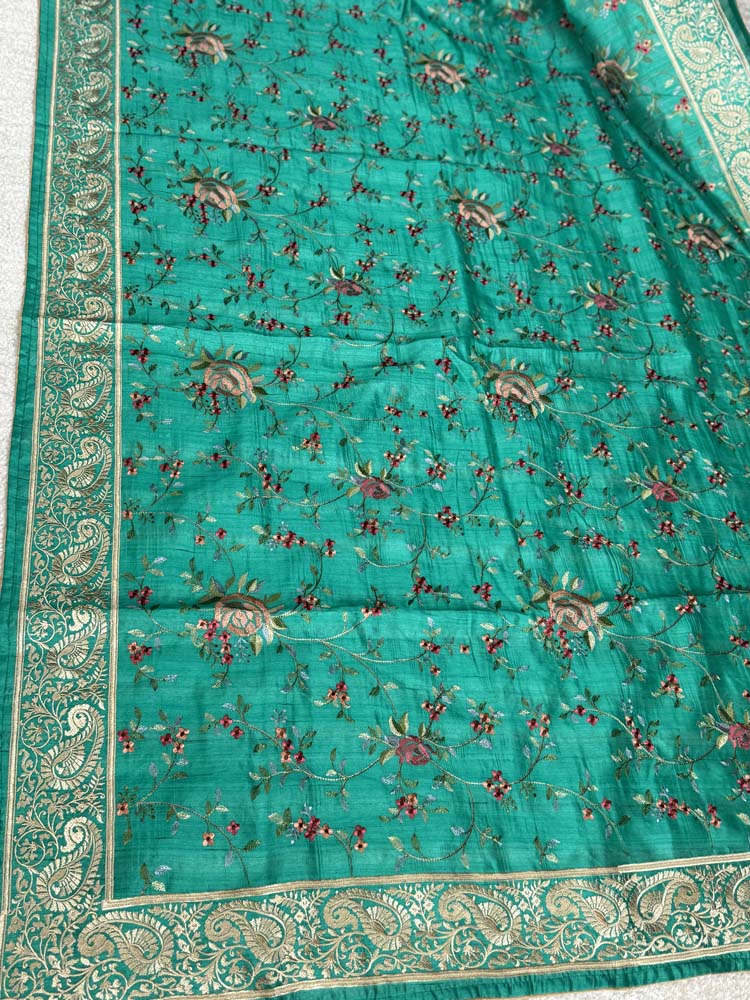 Green Pure Tussar Silk Saree with embroidery