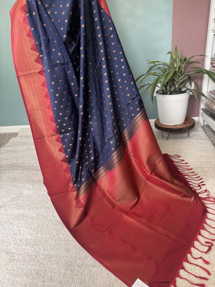 Navy Blue Banarasi Soft Pure Silk Saree