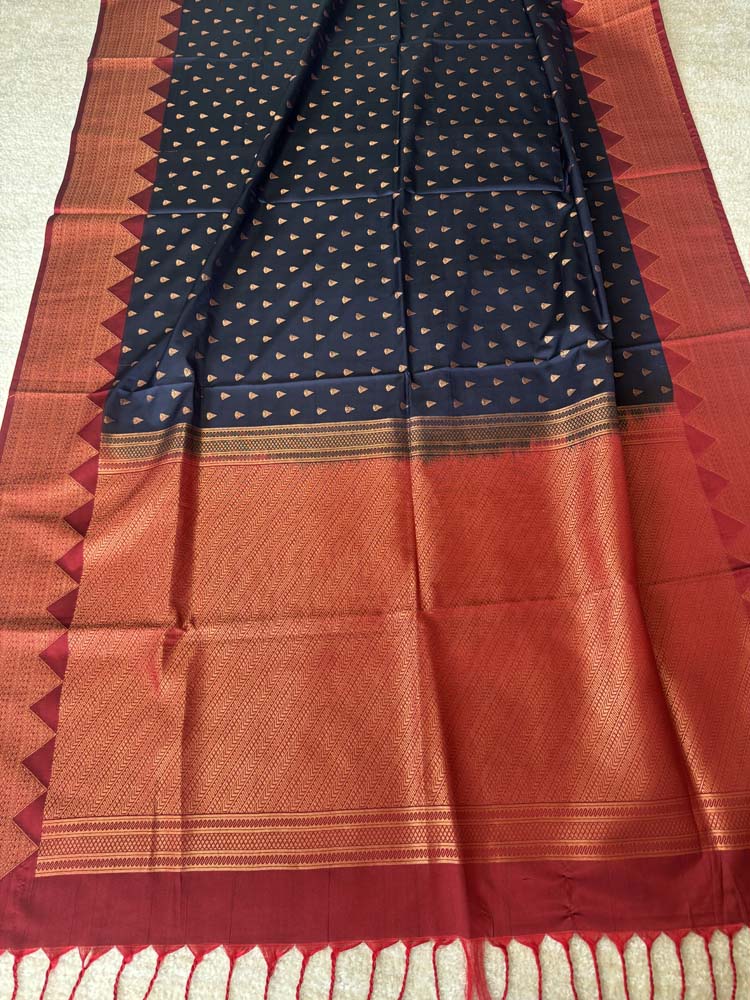 Navy Blue Banarasi Soft Pure Silk Saree