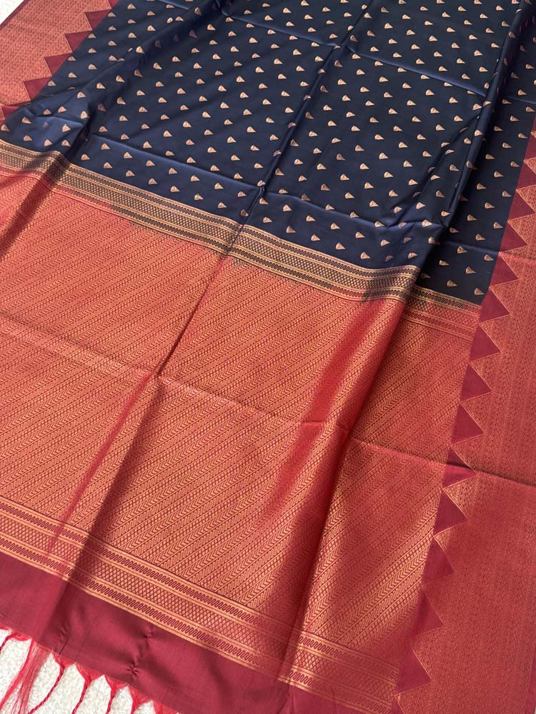 Navy Blue Banarasi Soft Pure Silk Saree