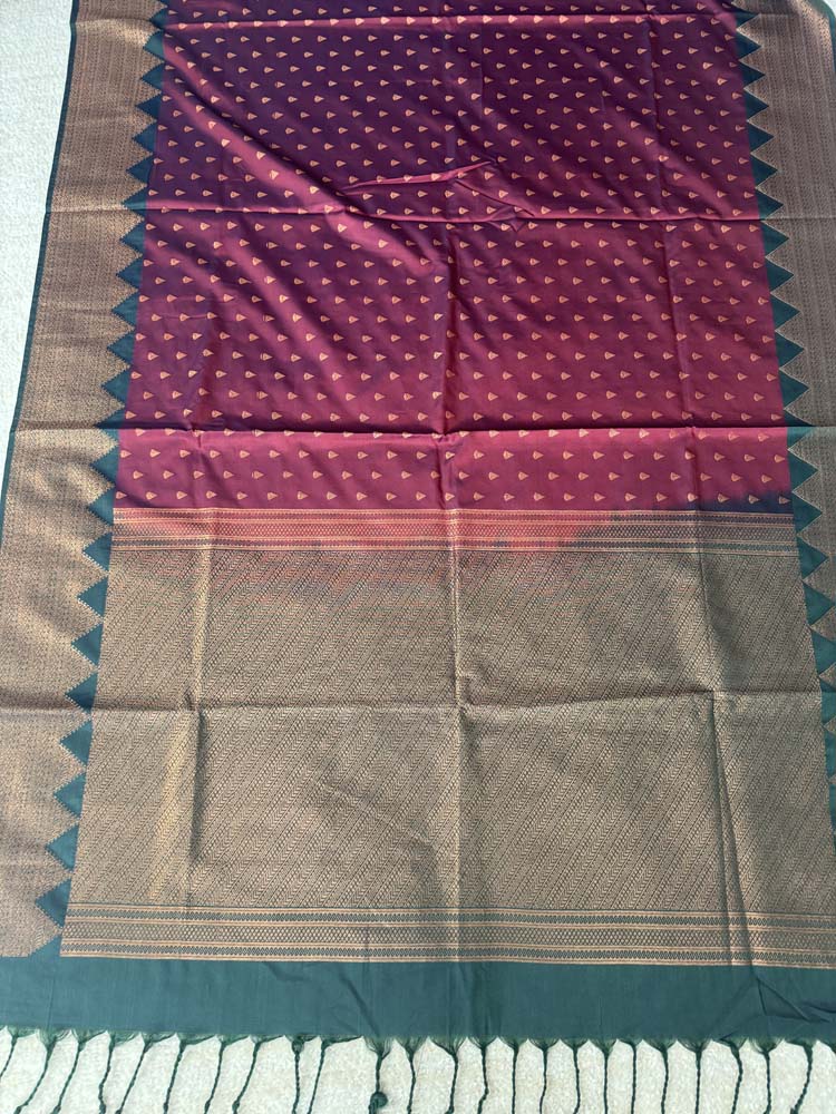 Maroon Green Banarasi Soft Pure Silk Saree