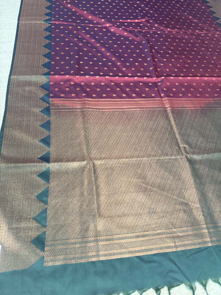 Maroon Green Banarasi Soft Pure Silk Saree