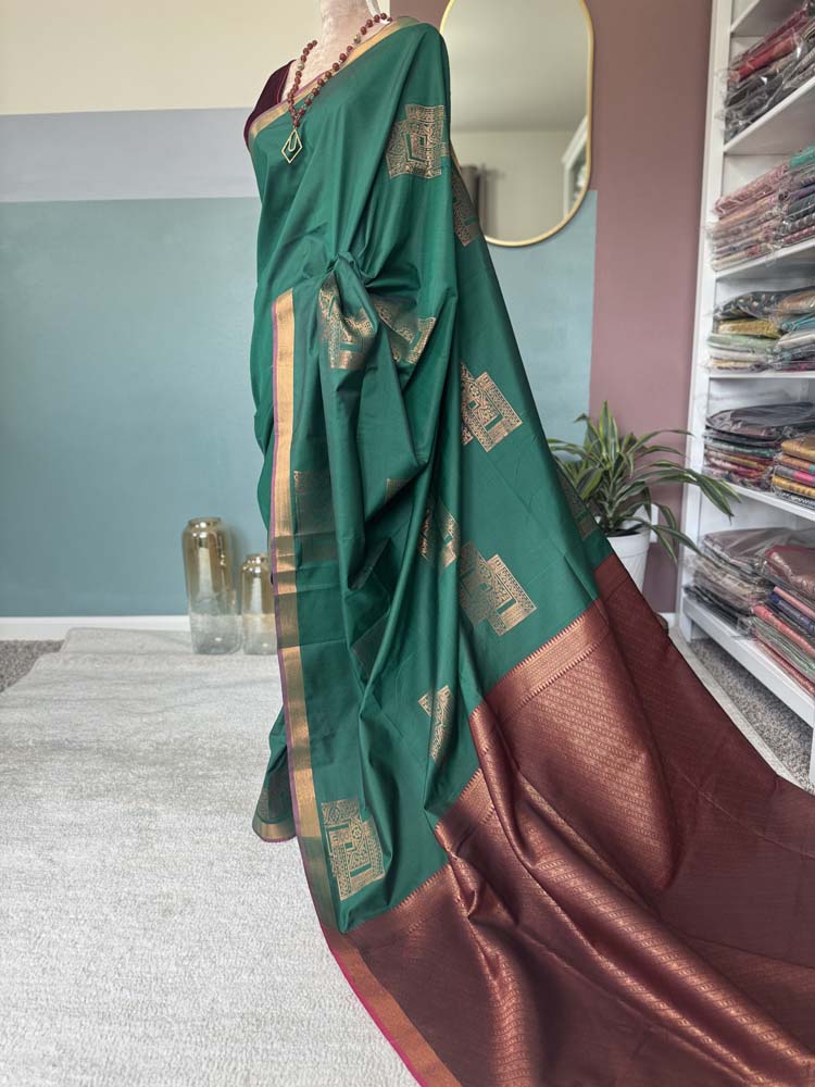 Green Banarasi Soft Silk Saree