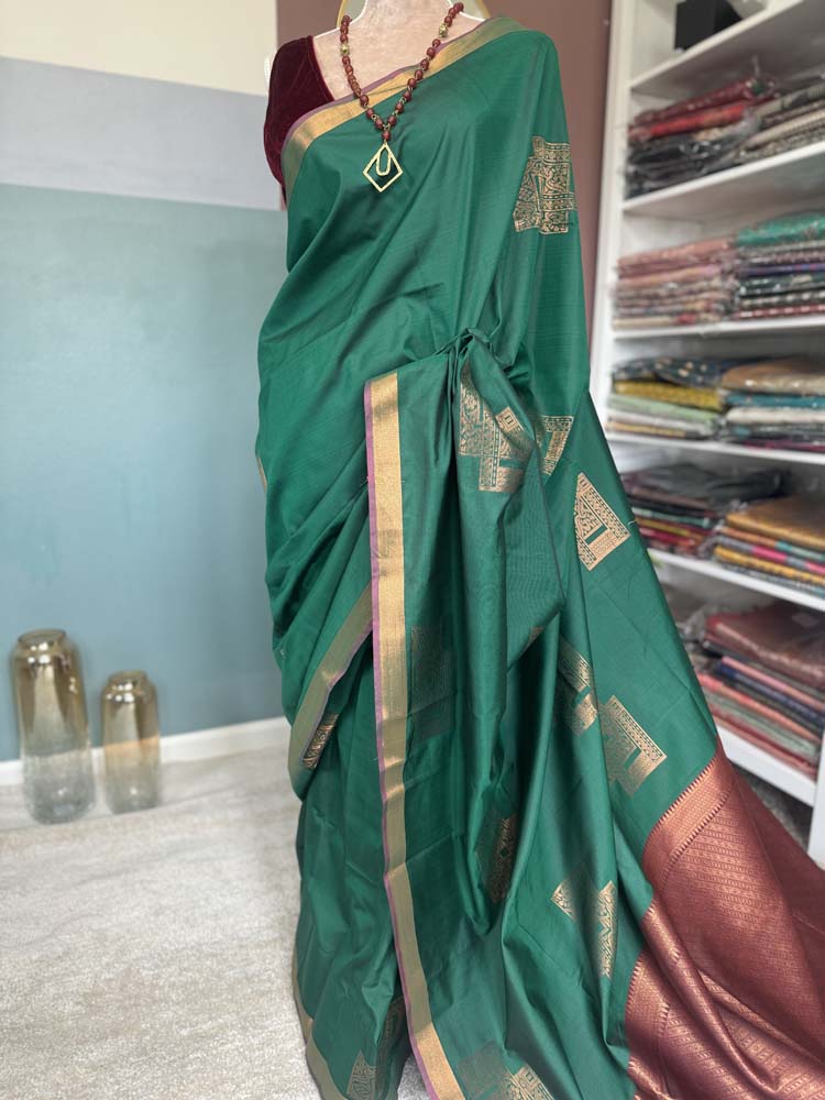 Green Banarasi Soft Silk Saree